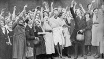Gandhi with textile workers at Darwen, Lancashire, September, 1931