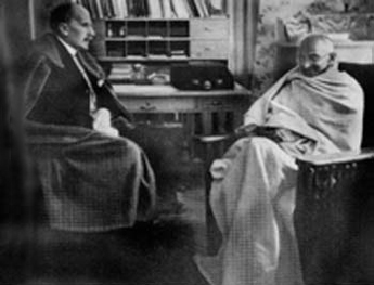With French writer & poet Romain Rolland at latter's home 
Villa Ogla, Villeneuve, Switzerland, December 1931 (The two men met like old friends & treated one another with tenderness of 
mutual respect. Gandhi asked Rolland to play Beethoven for him.)
